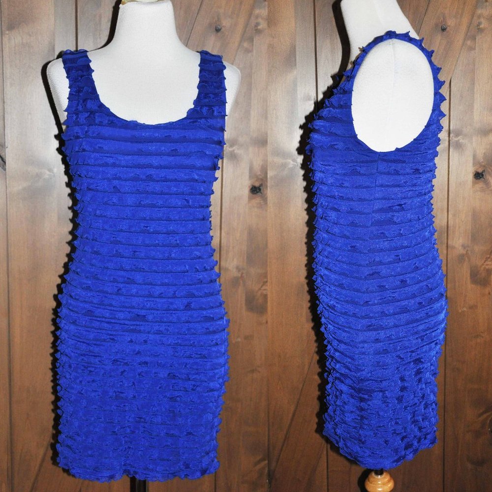Forever 21 Royal Blue Multiple Rows of Ruffles Sleeveless Silk Dress